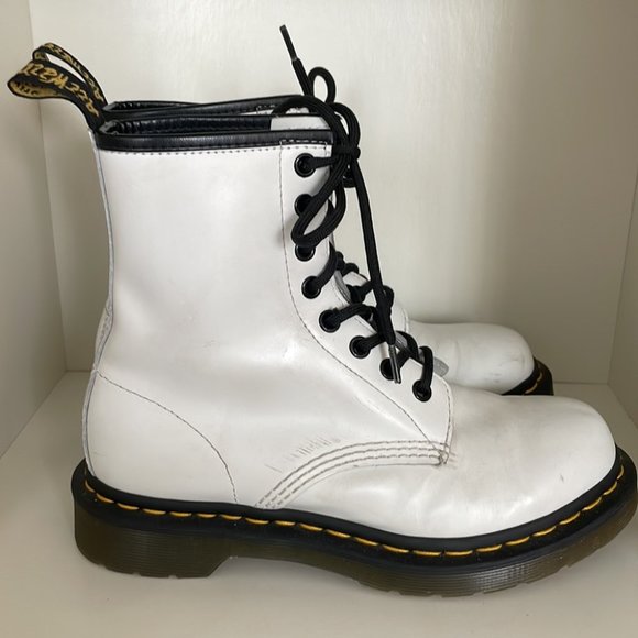 Dr. Martens 1460 Leather Lace Up Combat Boots in White - Picture 5 of 10